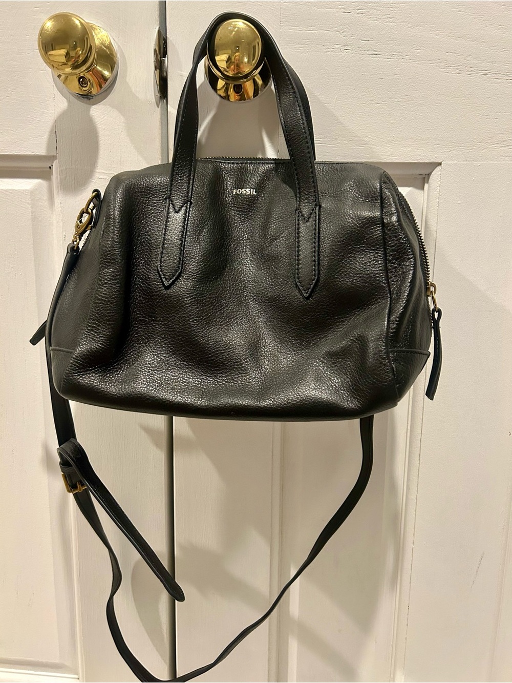 Fossil Black Pebble Leather Crossbody Satchel 9”x12”